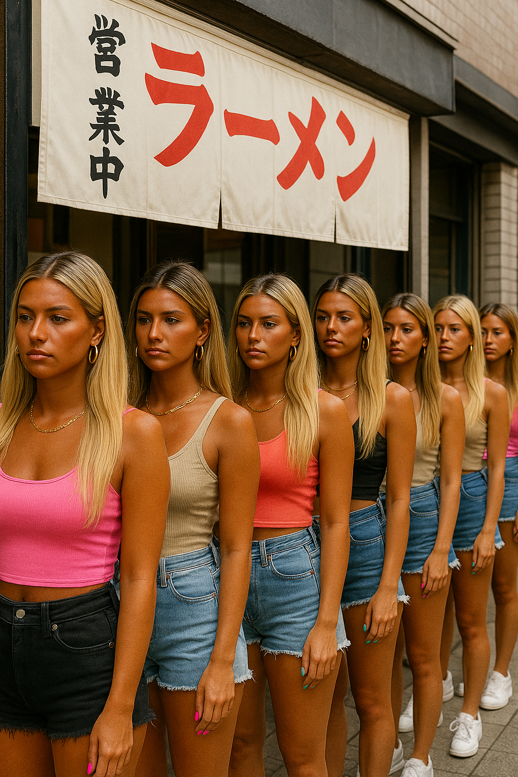 ラーメン店の前に並ぶ黒ギャルたち